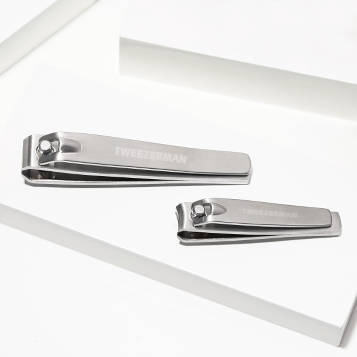 Tweezerman Stainless Steel Fingernail Clipper Set (2 pcs) - product lifestyle shown.