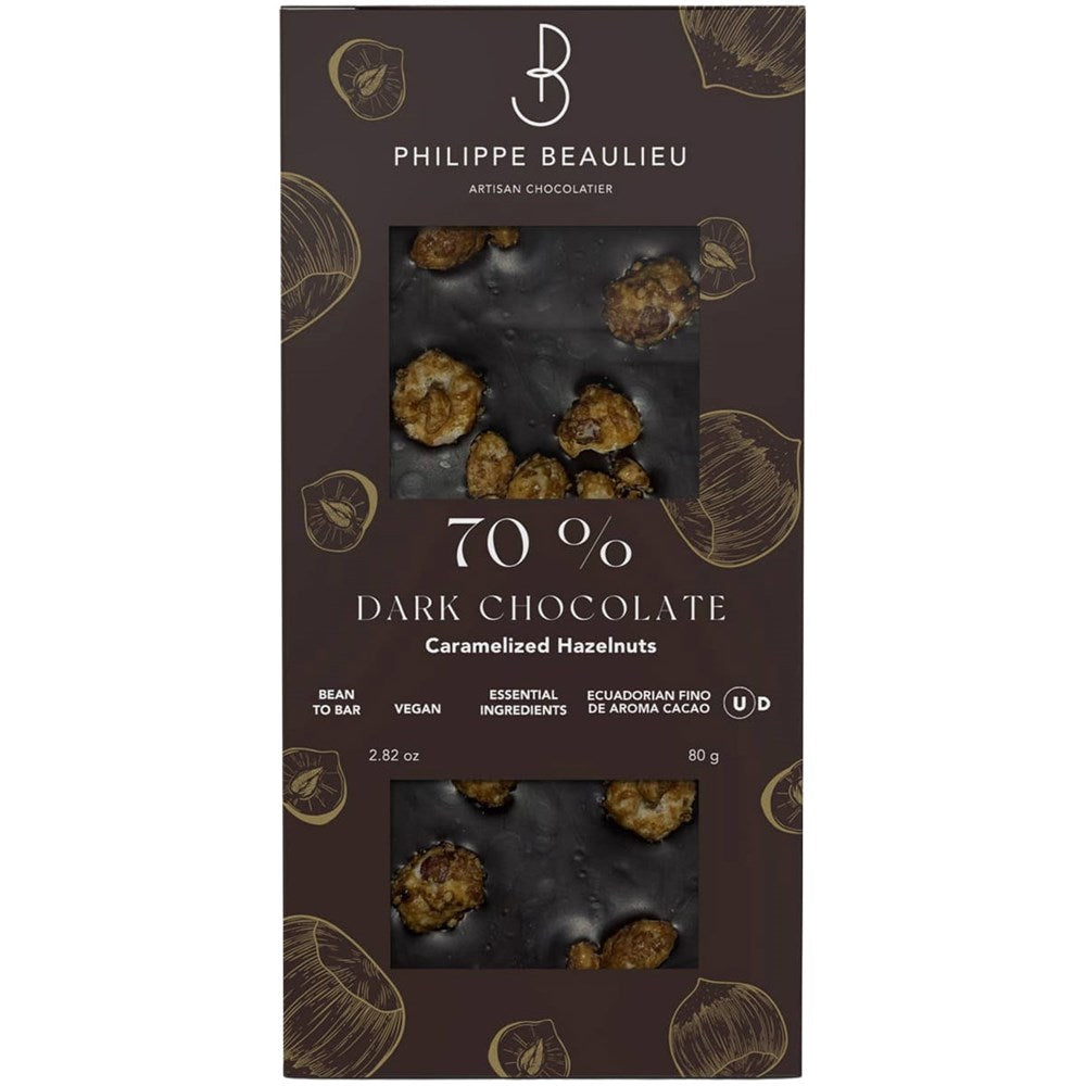 Philippe Beaulieu Dark Chocolate Bar with Caramelized Hazelnuts (80 g)