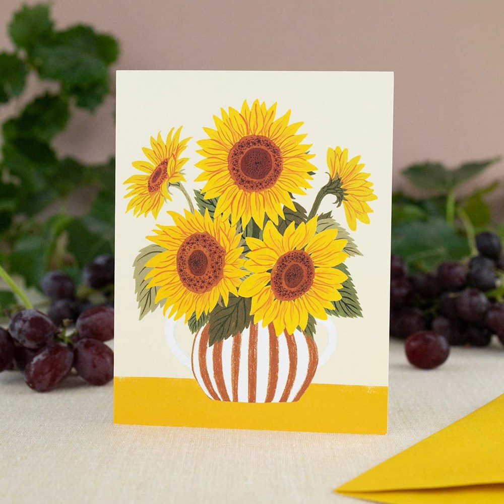 Lifestyle shot of Botanica Paper Co. Sunflower Vase Card (1 pc)