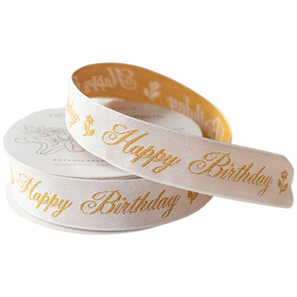 Botanica Paper Co. Happy Birthday Embroidered Ribbon (1” x 5 yards)