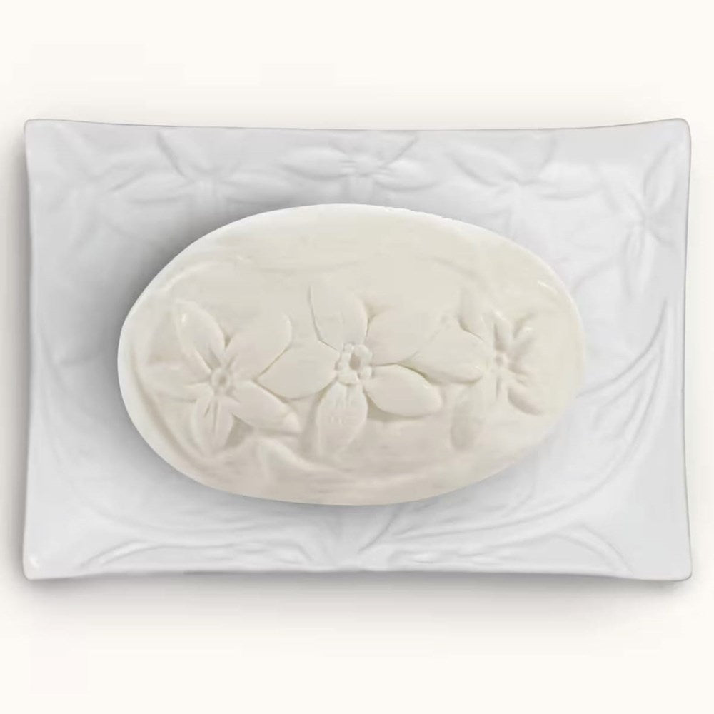 Fragonard Parfumeur Fleur d'Oranger Soap &amp; Soapdish Set (2 pcs) - product shown on soap dish.