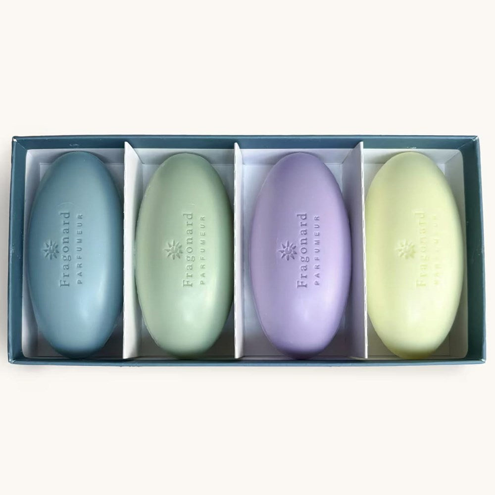 Fragonard Parfumeur Boises Soap Set (4 x 50 g) - product shown open.