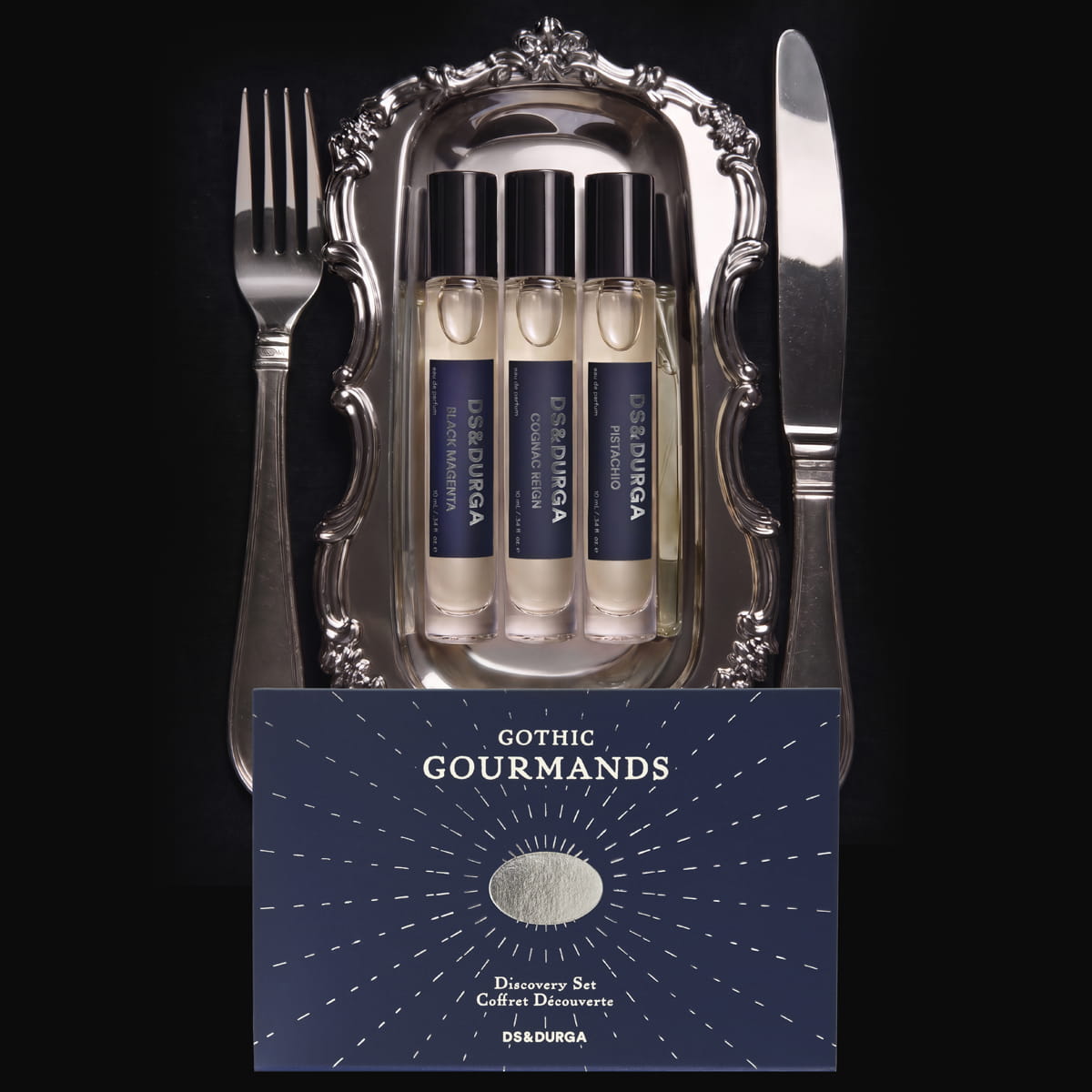 D.S. & Durga Gothic Gourmands Set (3 x 10 ml) - product shown on table.