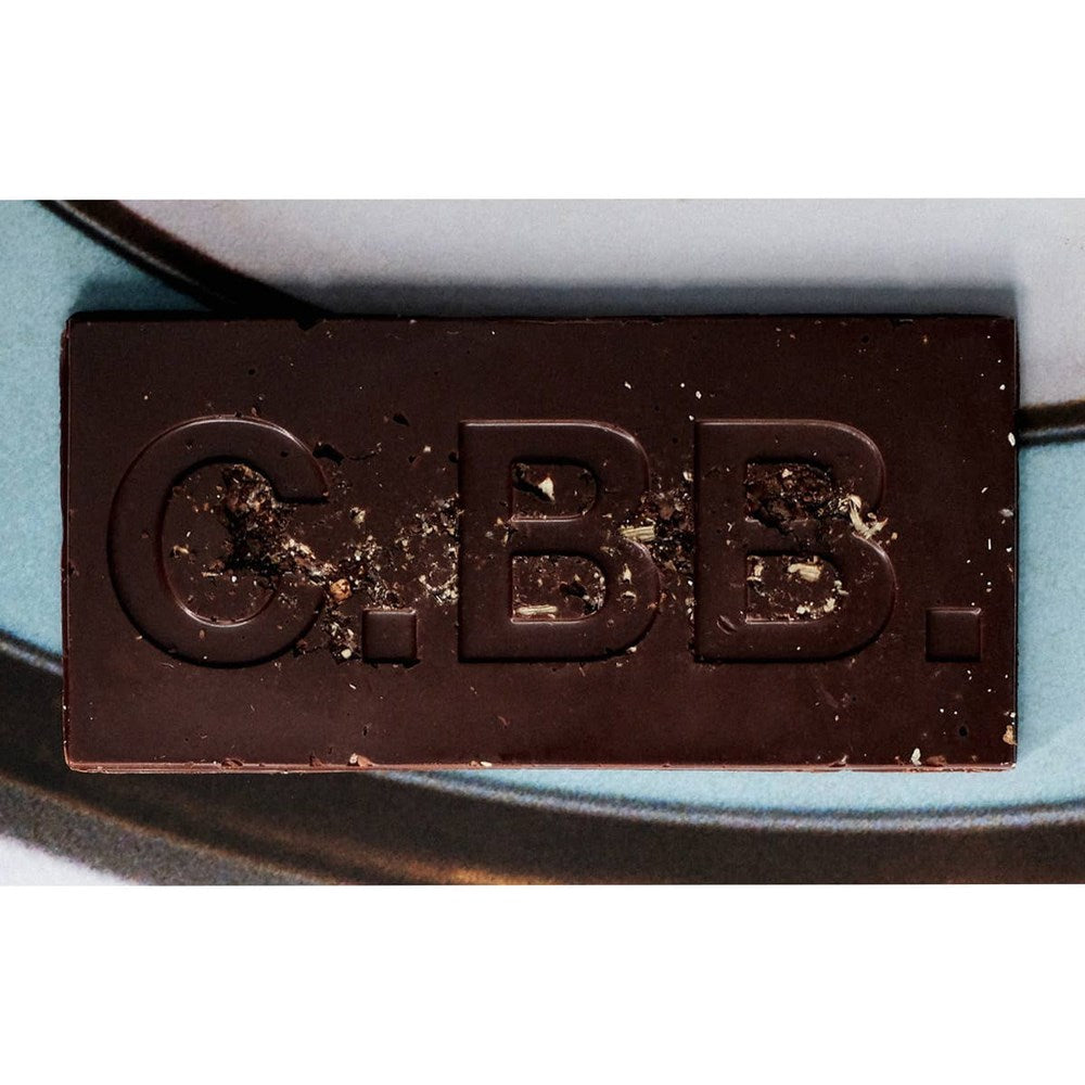 Casa Bosques Coffee Nibs &amp; Cardamom Dark Chocolate Bar (60 g) - product shown out of packaging.