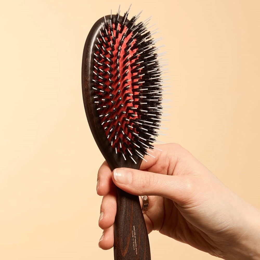 L'Artisan Brossier Pure Boar & Nylon Bristle Brush - Large (1 pc) - product shown on creme. 