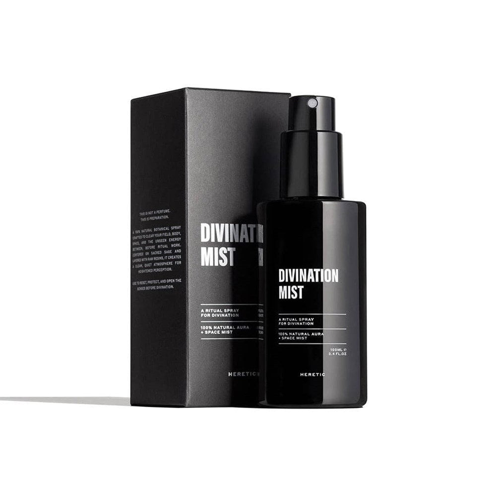 Heretic Parfum Divination Mist (100 ml) - product shown next to packaging. 