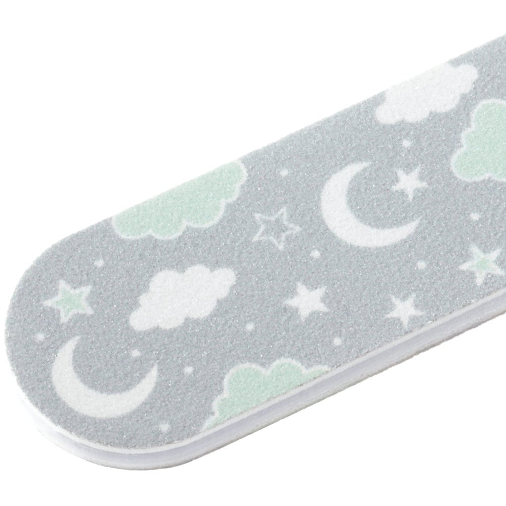 Tweezerman Baby Nail Clipper &amp; Nail File (2 pcs) - Nail file shown close up of pattern with moon and stars