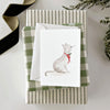 Emily Lex Studio Christmas Cat Mini Notecard displayed on top of a green and white striped gift box with a matching envelope