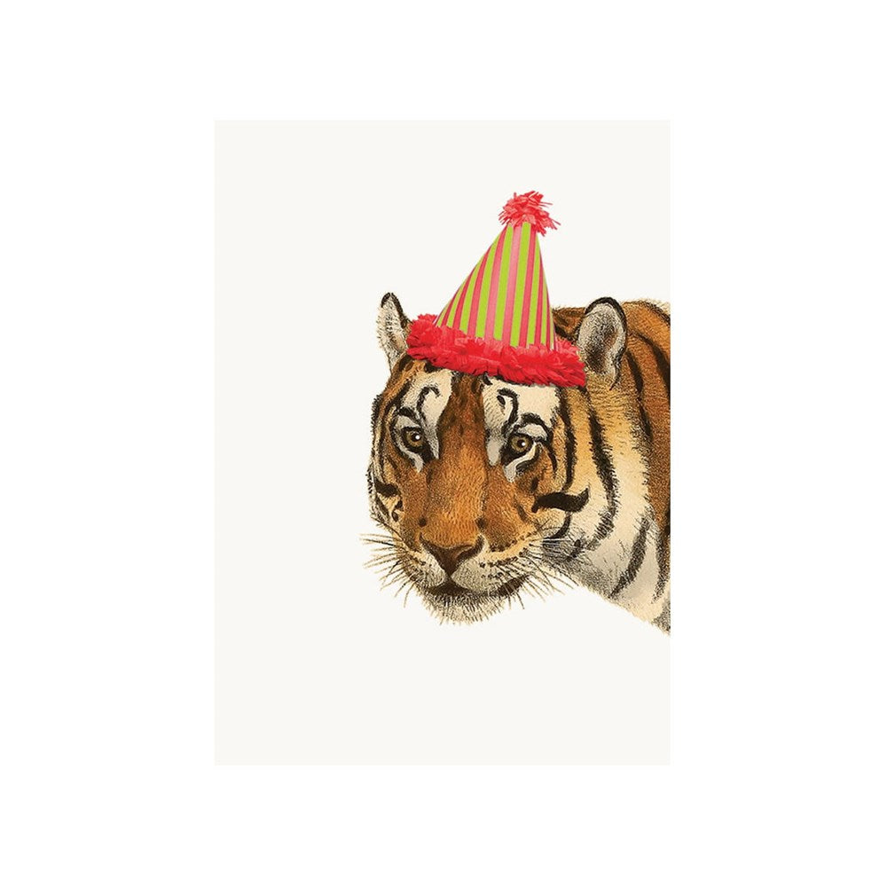 P. Flynn Design Tiger With Party Hat Mini Card (1 pc)