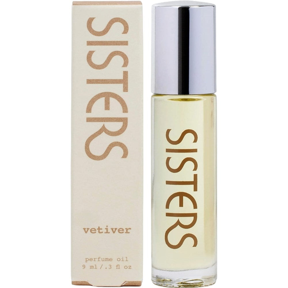 Sisters Body Vetiver Perfume Oil (9 ml) - product shown upright next to box