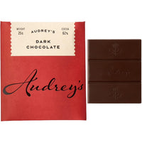 Audrey’s Chocolates Mini Bar Dark Chocolate (25 g) shown with outer packaging