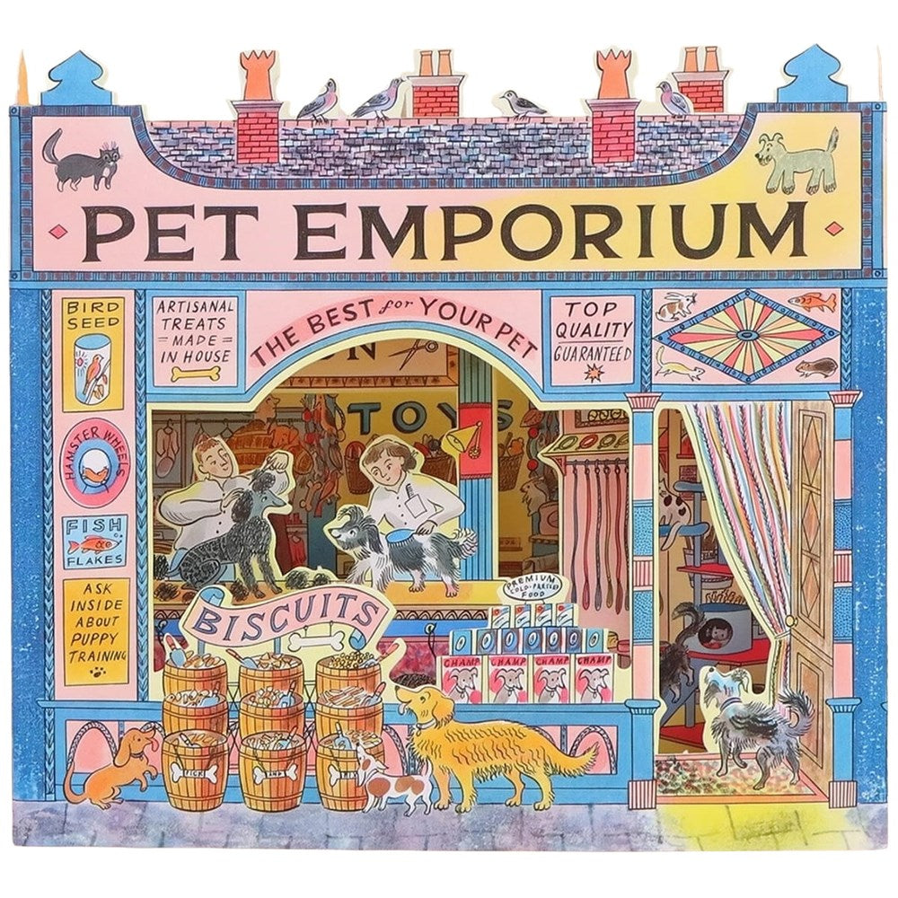 Art Angels Pet Emporium Die Cut Card Front.
