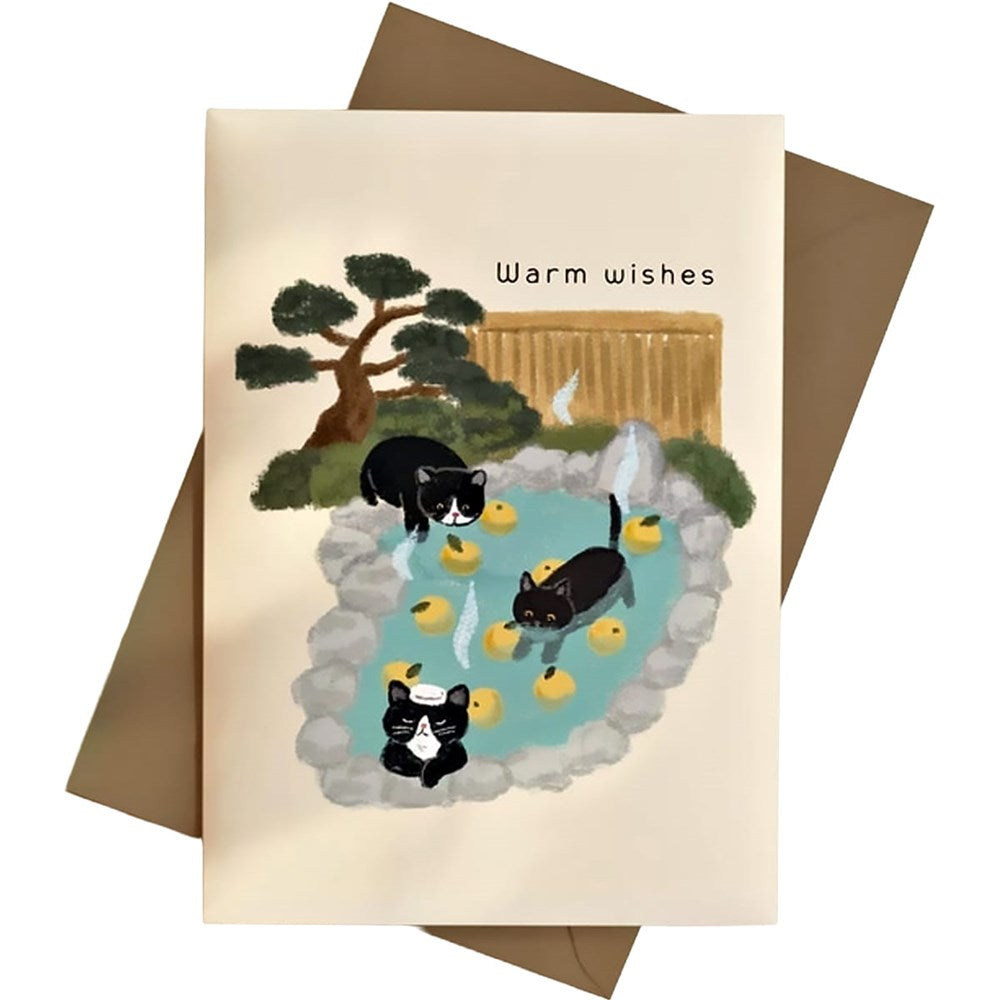 Hoshi Japanese Onsen Cat Greeting Card (1 pc) with envelope