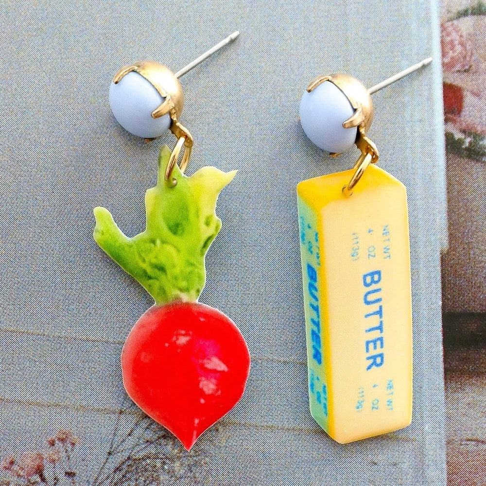 Lifestyle shot of Haricot Vert Radis Au Beurre Earring Dangle Set (2 pc) 