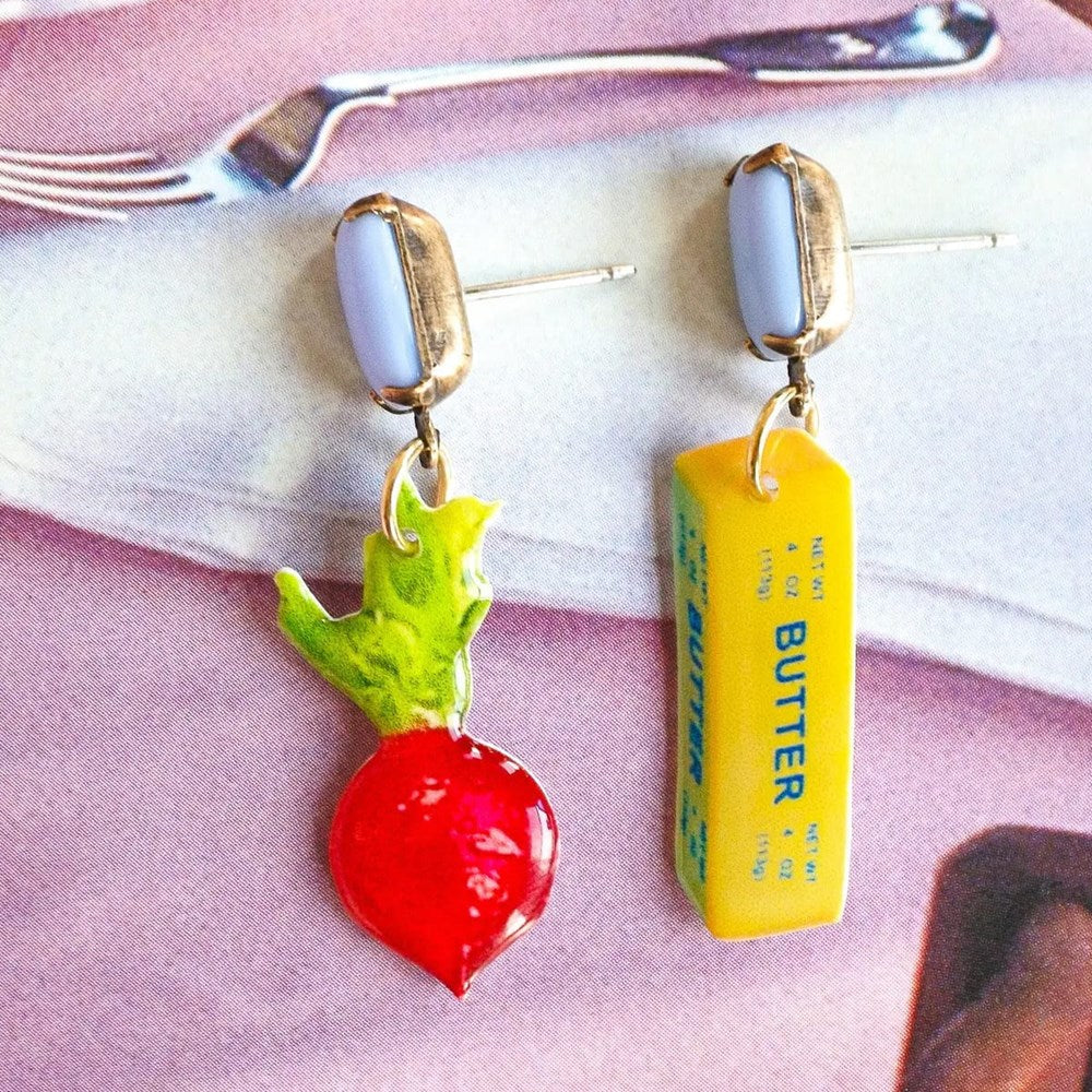 Lifestyle shot of Haricot Vert Radis Au Beurre Earring Dangle Set (2 pc) 