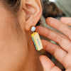 Haricot Vert Radis Au Beurre Earring Dangle Set showing closeup of 1 earring on models ear