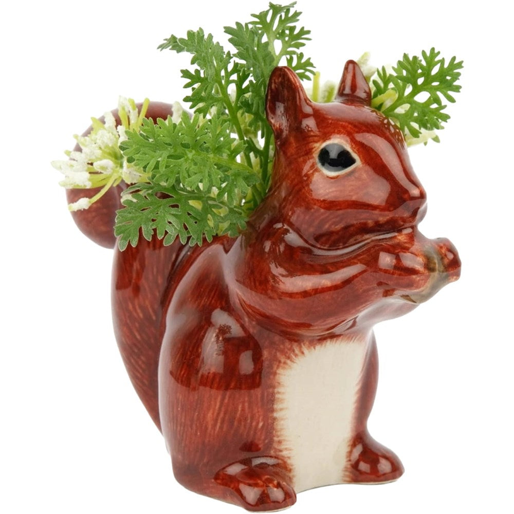 Quail Ceramics Squirrel Bud Vase (1 pc) shown with green foliage in the vase
