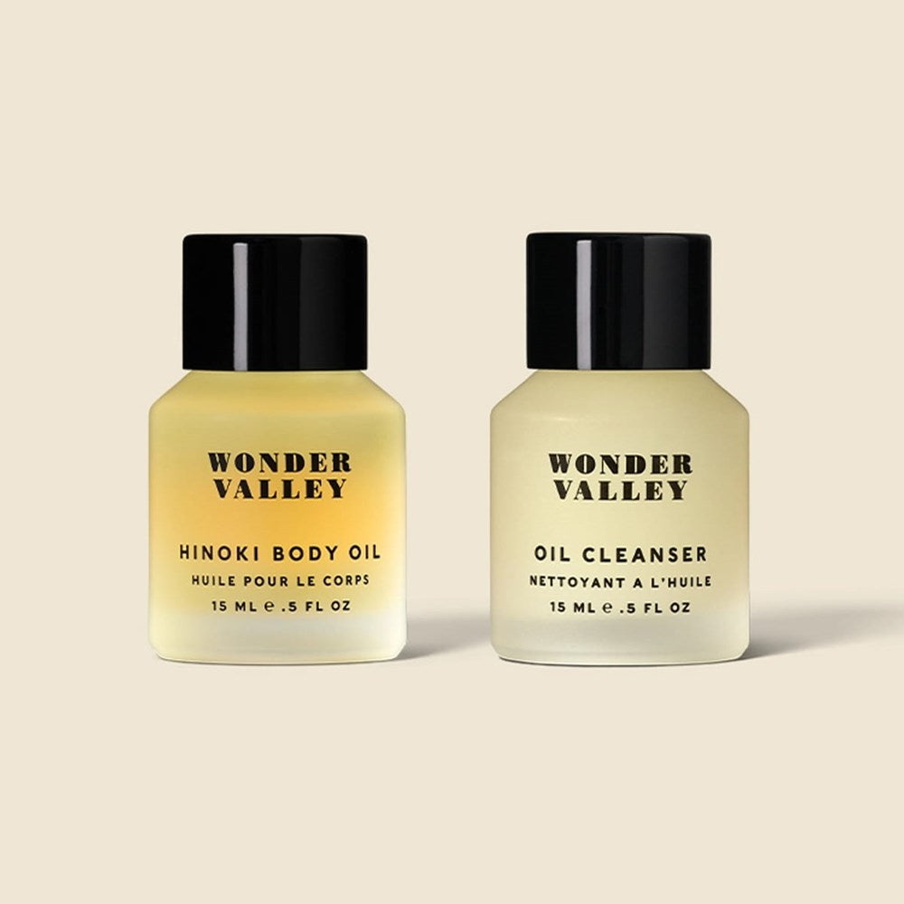 Close up of 2 bottles in gift set