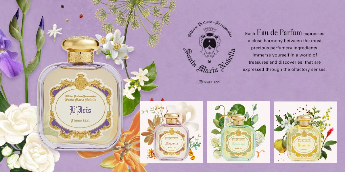 Santa Maria Novella - Each Eau de Parfum expresses a close harmony between the most precious perfumery ingredients. Immerse yourself in a world of treasures and discoveries, that are expressed through the olfactory senses.