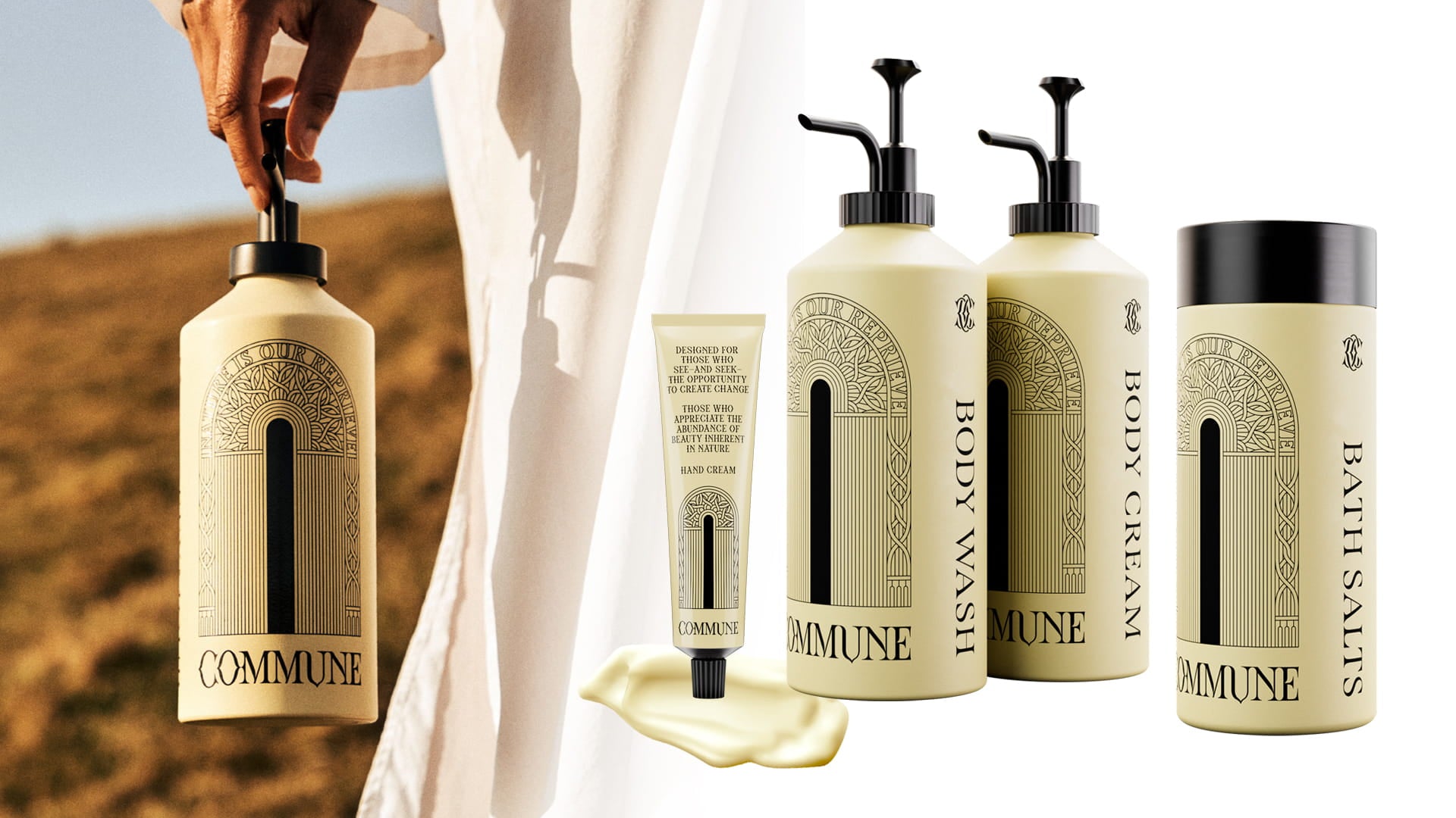 A selection of Commune Body Care and Hair Care products