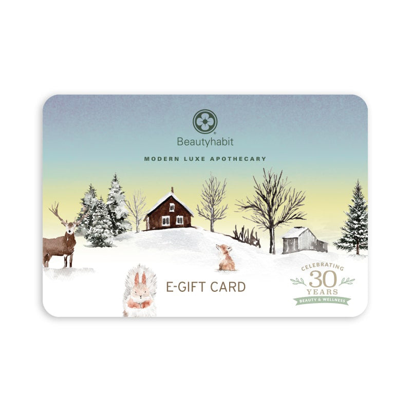 E-Gift Card with Beautyhabit - Celebrating 30 Years of Beauty &amp; Wellness Logo and seasonal art in the background