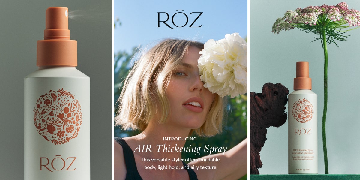 RŌZ - Introducing AIR Thickening Spray. This versatile styler offers buildable body, light hold, and airy texture.