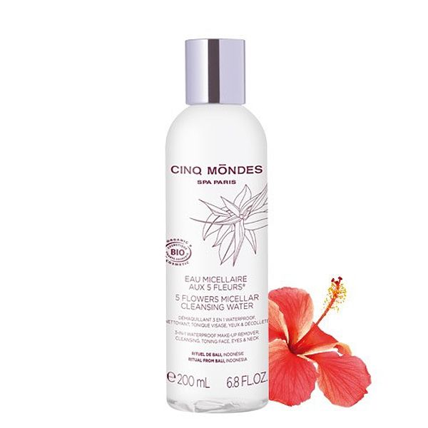 Cinq Mondes 5 Flowers Micellar Water (6.8 oz) with hibiscus flower