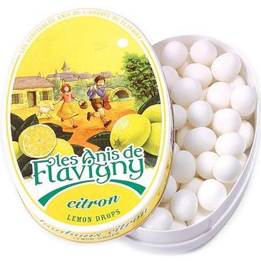 Les Anis de Flavigny Lemon Flavored Hard Candy (50 g) Close Up Lid Off
