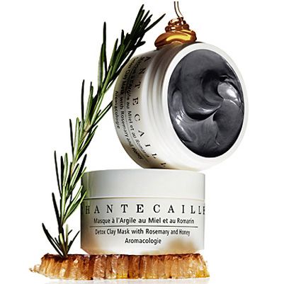 Chantecaille Detox Clay Mask with Rosemary & Honey (50 ml) Open jar on top of closed jar with rosemary and honey in shot