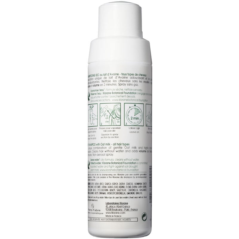 Klorane Dry Shampoo with Oat Milk Non-Aerosol (eco-friendly) (50 g) back of bottle