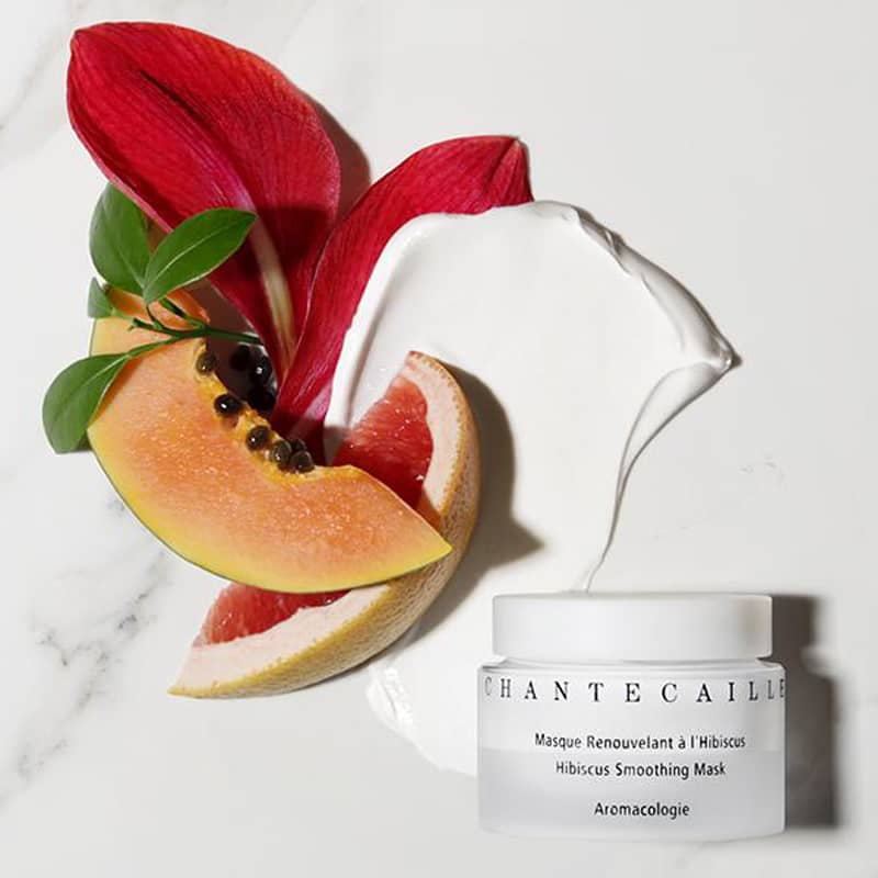 Beauty shot of Chantecaille Hibiscus Smoothing Mask showing swatch and ingredients