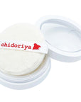 Chidoriya Kudzu Translucent Face Powder (7 g) with lid off to the side and showing puff applicator