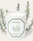Carriere Freres Rosemary Candle (185 g) with rosemary illustration behind candle