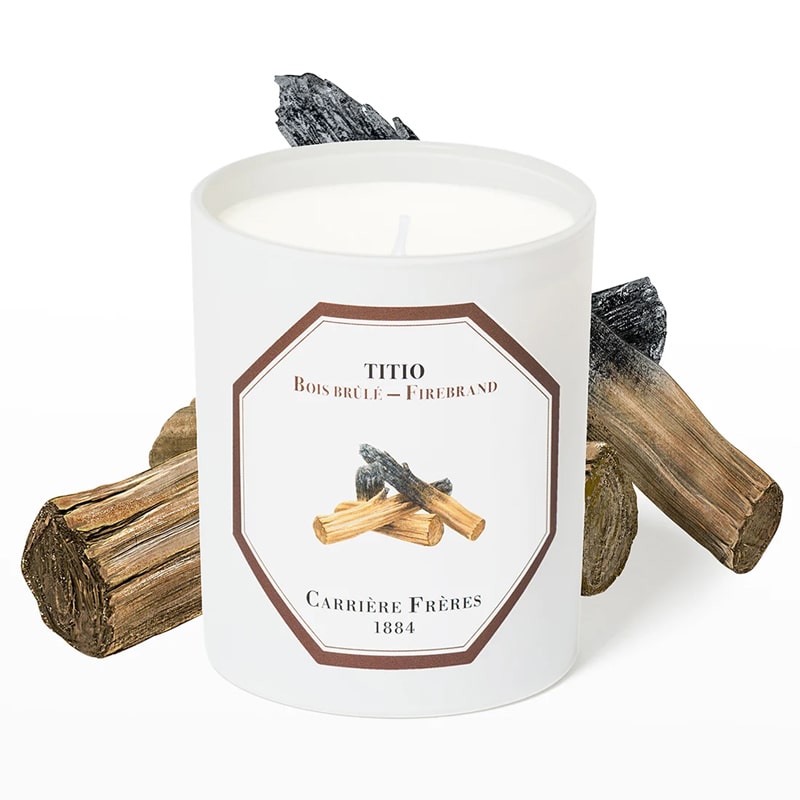 Carriere Freres Firebrand Candle (185 g) with firebrand illustration behind candle