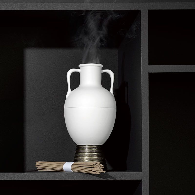 L'Objet Amphora Incense Holder on black shelf