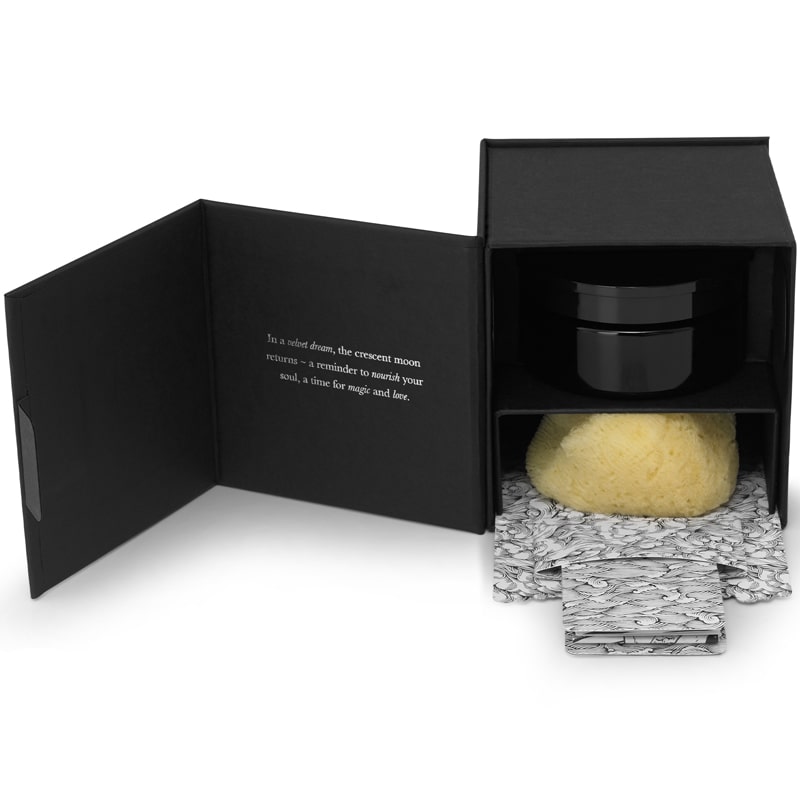 Argentum Apothecary La Lune de Velours Nourishing Oil Milk Cleanser (3.35 oz) box open showing jar and sponge inside