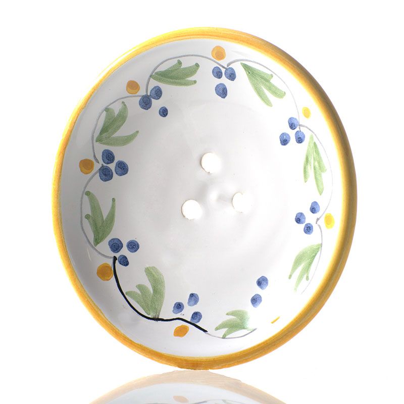 La Lavande Handmade and Handpainted French Round Soap Dish (Yellow Flower, 1 pc) Angled