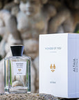 Lifestyle shot of ALTAIA Wonder of You Eau de Parfum (100 ml) and box closed with statue in the background