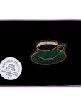 Macon & Lesquoy Hand Embroidered Cup of Coffee Pin in box