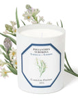 Carriere Freres Tuberose Candle (185 g) with tuberose illustration behind candle