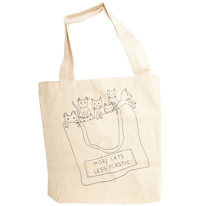 Mimi & August More Cats Less Plastic Printed Cotton Tote Bag
