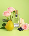 Parfums de Nicolai Angelys Pear Eau de Toilette Beauty shot with ingredients