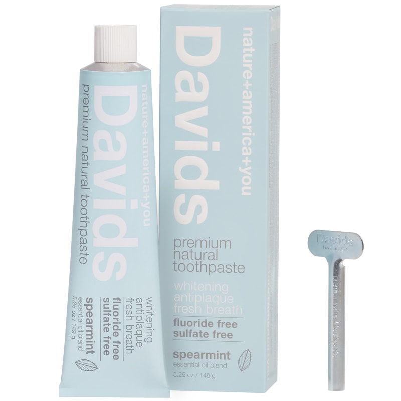 Davids Premium Natural Toothpaste - Spearmint (5.25 oz) with box and tube wringer