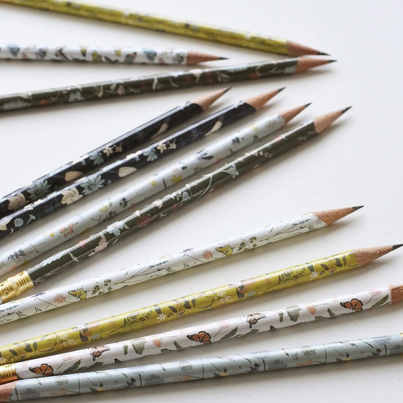 June &amp; December Garden Mix Pencil Terrarium Set showing multiple pencils to show the various designs