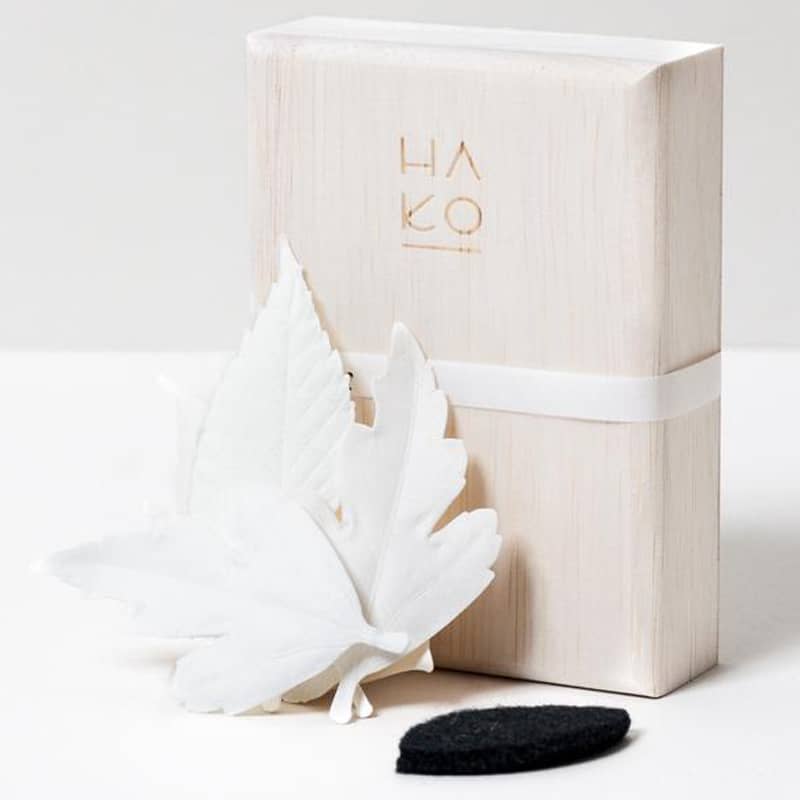 Morihata HA KO Paper Incense Wooden Box Set of 5 with Mat - box with leaves and pad beside