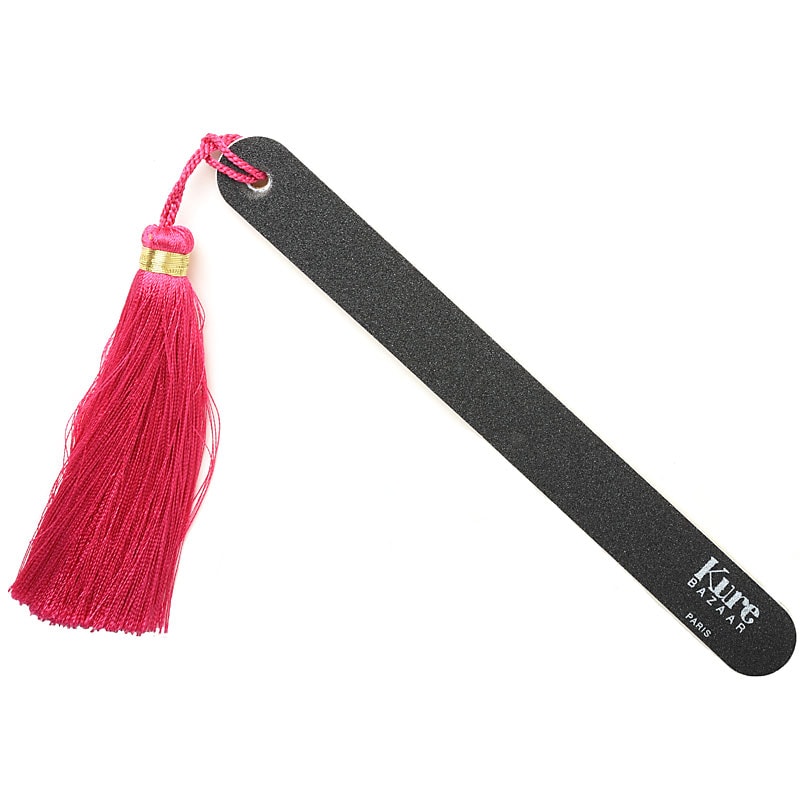 Kure Bazaar Gold Nail File with Pink Pom Pom - file side