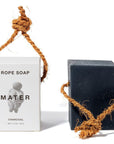 Mater Soap Charcoal Rope Soap showing wrapped and unwrapped side by side - each sold separately