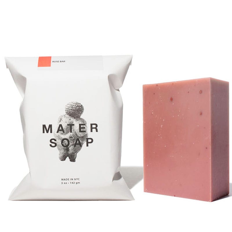 Mater Soap Rose Bar Soap beside packaging
