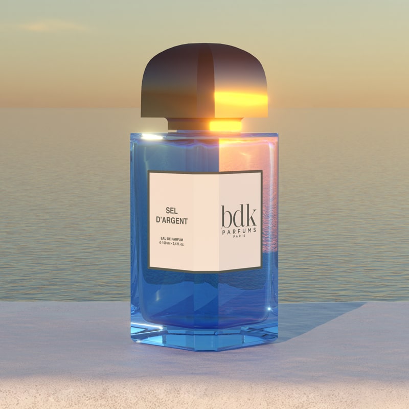 BDK Parfums Sel d’Argent Eau de Parfum beauty shot with ocean in background