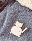 Mimi & August White Cat Enamel Pin shown on a denim jacket (not included)